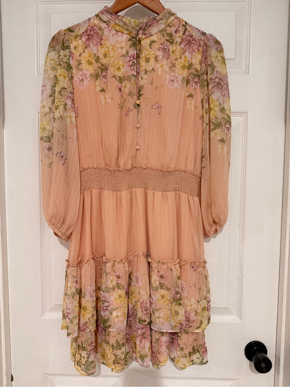 Autres Filles Floral Blush Pink Tiered Midi Dress Size L/G
